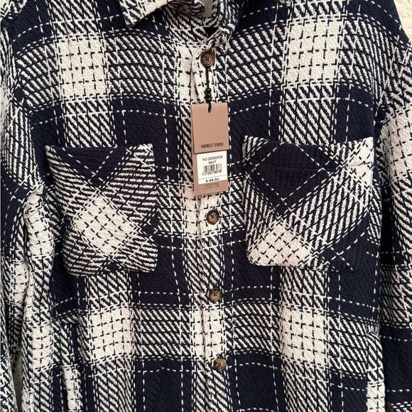 Houndstooth Men’s Button-Up Shirt Jacket Houndstooth in Marine Navy and White - Picture 11 of 16